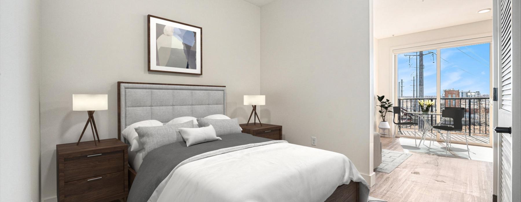 a bedroom with a large bed