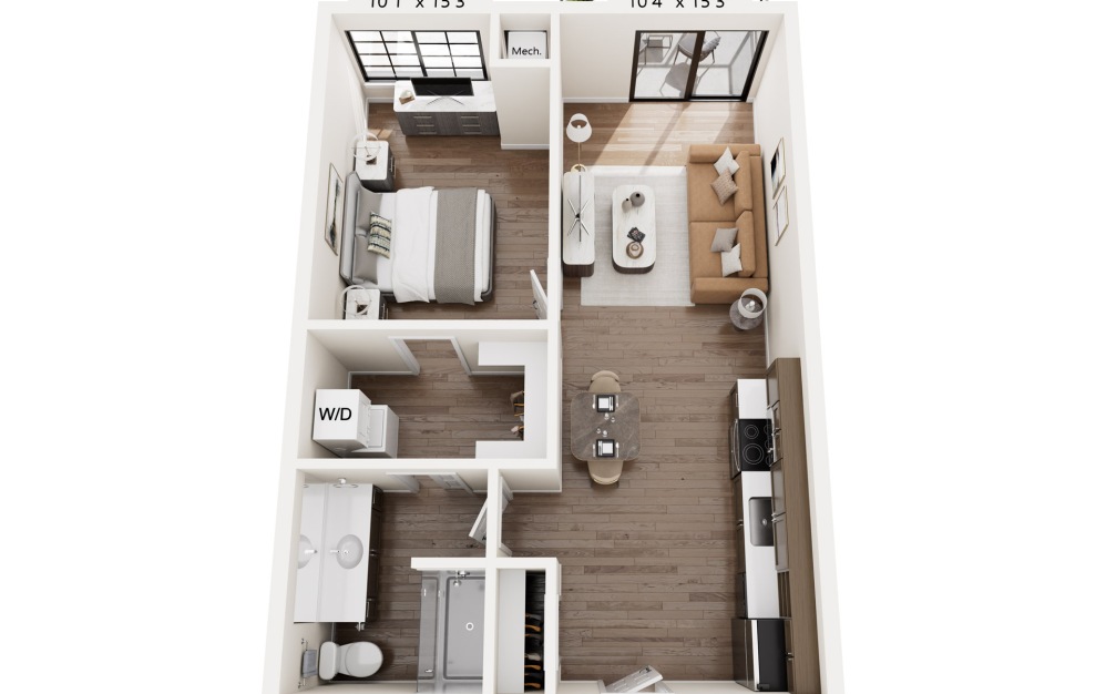 A1 - 1 bedroom floorplan layout with 1 bathroom and 649 square feet (Floor 2)