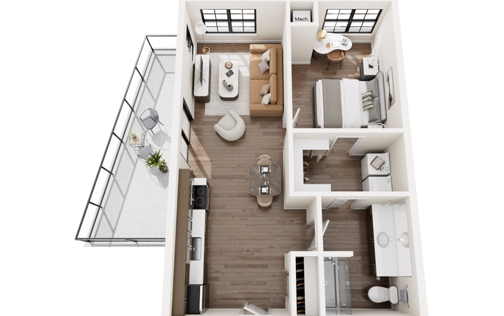 A1 - 1 bedroom floorplan layout with 1 bathroom and 649 square feet (Floor 1)