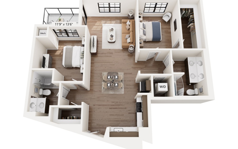 B2 - 2 bedroom floorplan layout with 2 bathrooms and 1152 square feet B2 - 2 bedroom floorplan layout with 2 bathrooms and 1152 square feet
