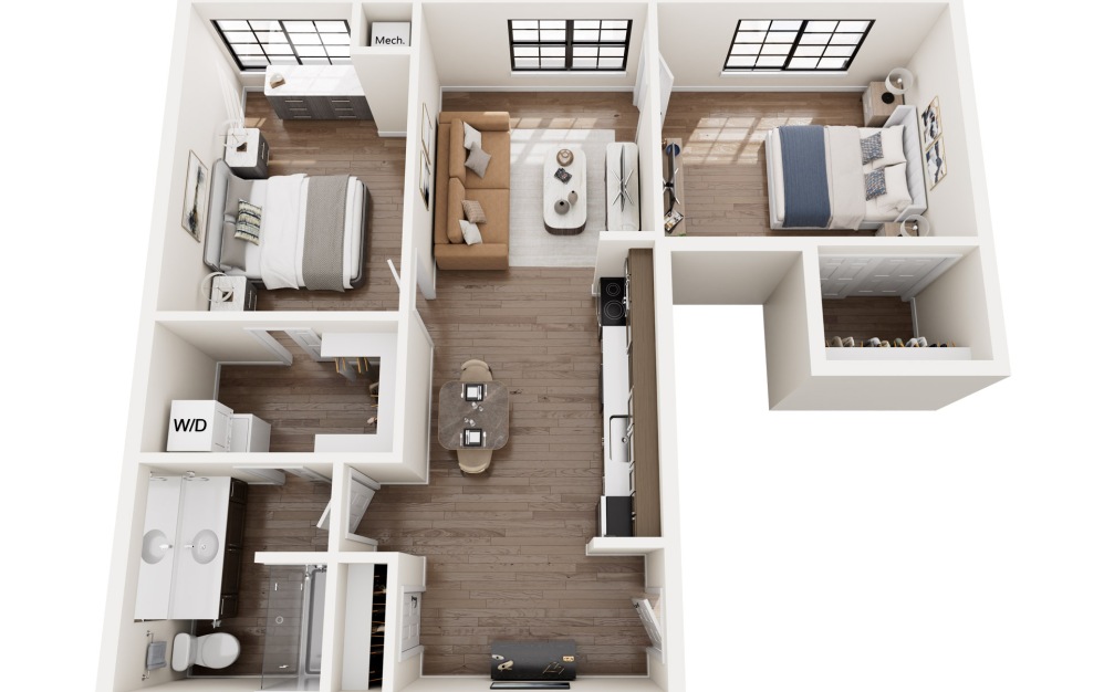 B3 - 2 bedroom floorplan layout with 1 bathroom and 805 square feet B3 - 2 bedroom floorplan layout with 1 bathroom and 805 square feet