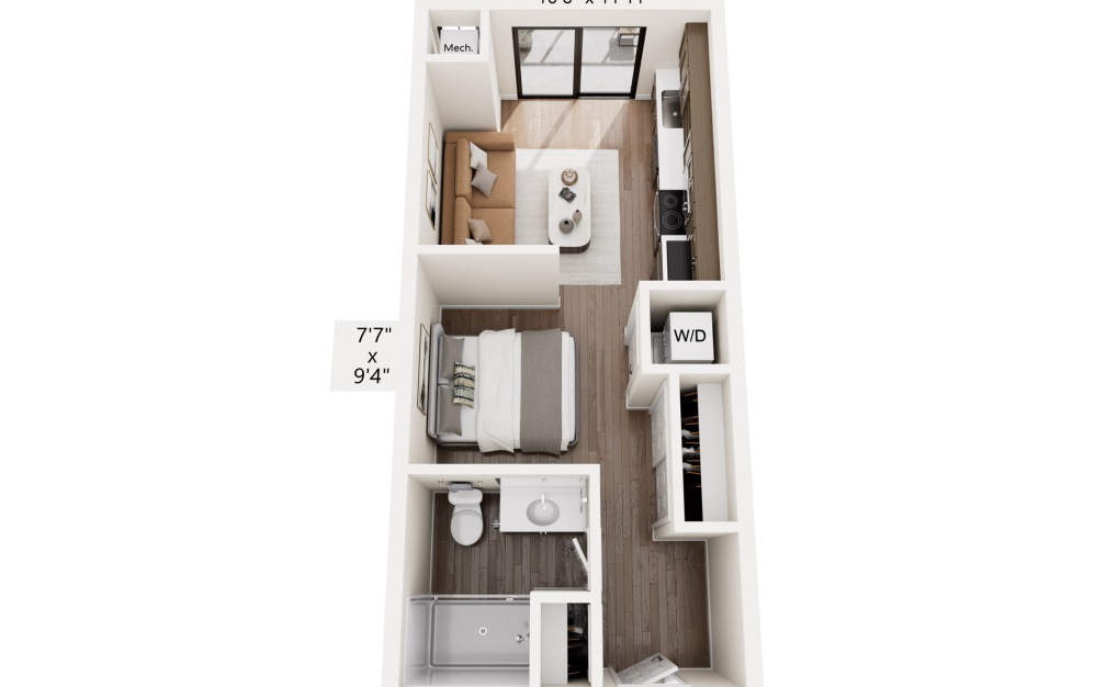 S1 - Studio floorplan layout with 1 bathroom and 405 square feet S1 - Studio floorplan layout with 1 bathroom and 405 square feet